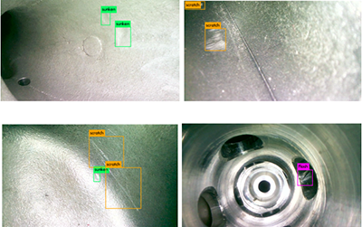 AI智能識別系統內窺鏡損傷自動識別示例：裂縫、缺損、腐蝕、嚴重積碳、凹陷等